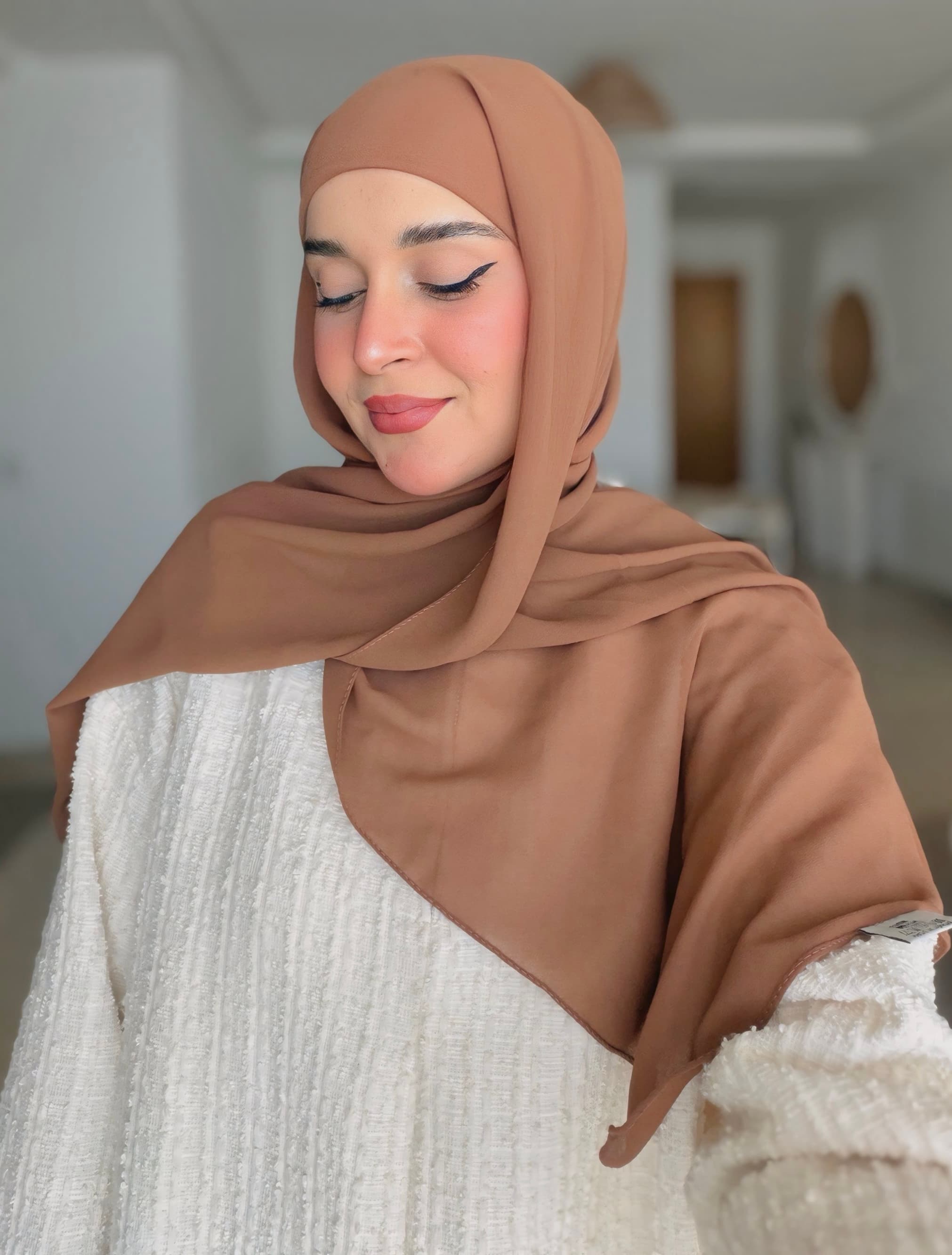 Hijab Chiffon Avec Bonnet Mocca