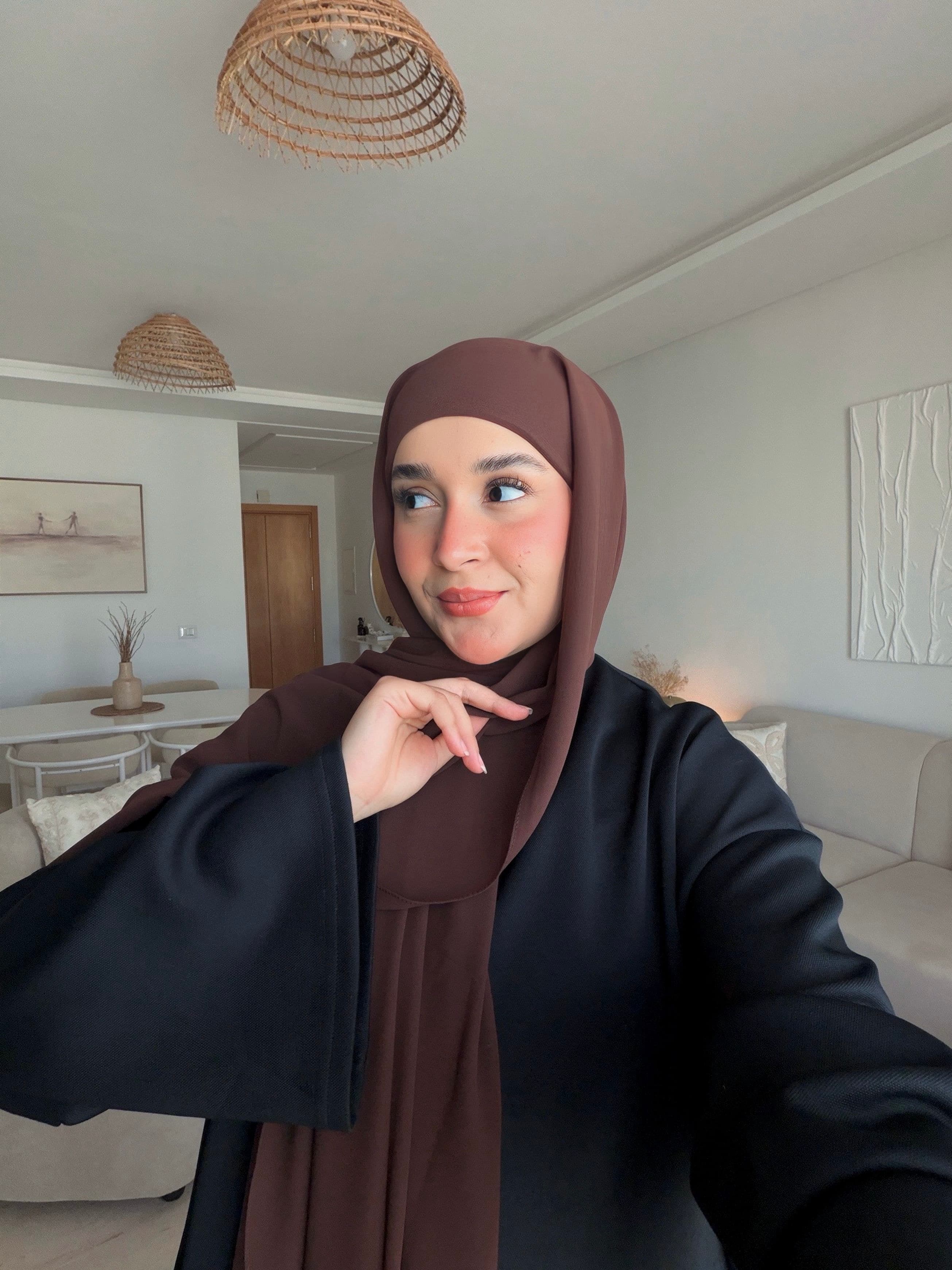 Hijab Chiffon Avec Bonnet Chocolate